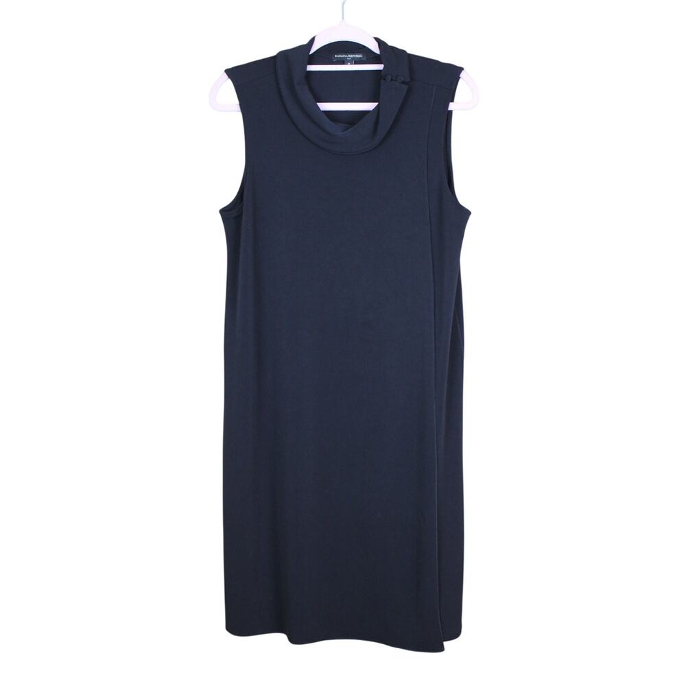 Banana Republic Black Sleeveless Cowl Neck Faux Wrap Stretchy Dress Size M